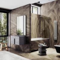 Шторка для ванны в профиле MaybahGlass 1400*900 Стекло 8 мм Бронза Профиль:Узкий, Цвет Хром матовый  MGV-71-5у